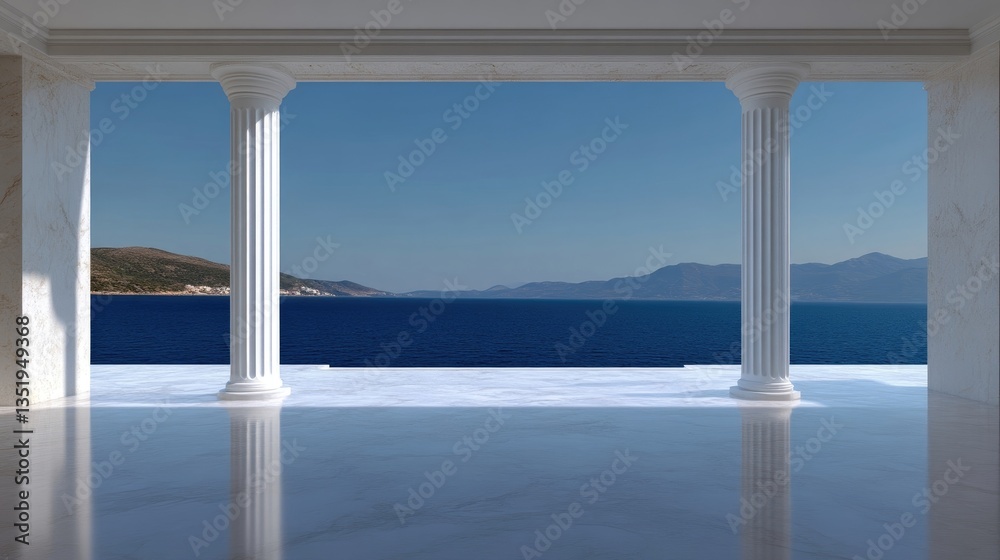 Fototapeta premium Spacious, colonnaded patio with ocean views