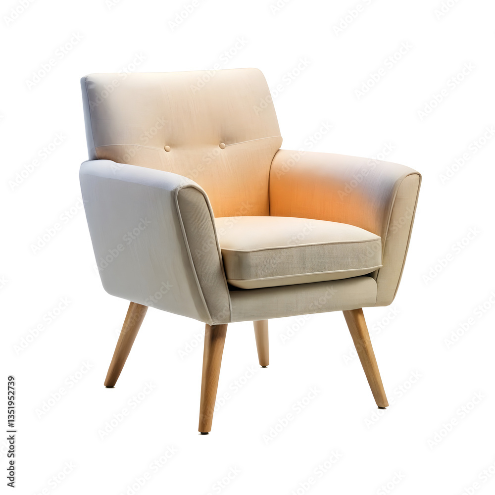 Naklejka premium Modern Beige Fabric Armchair Wooden Legs Stylish Home Decor on a transparent background
