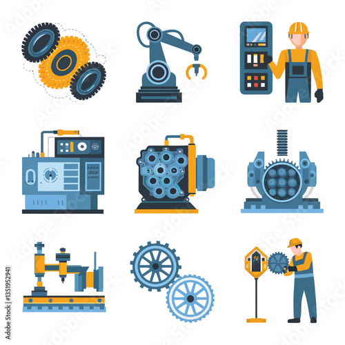 vector icons for robots, artificial intelligence, and the assistance provide in work and security 
