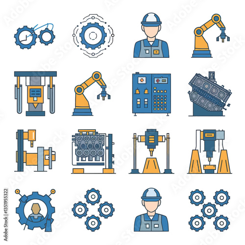 vector icons for robots, artificial intelligence, and the assistance provide in work and security 
