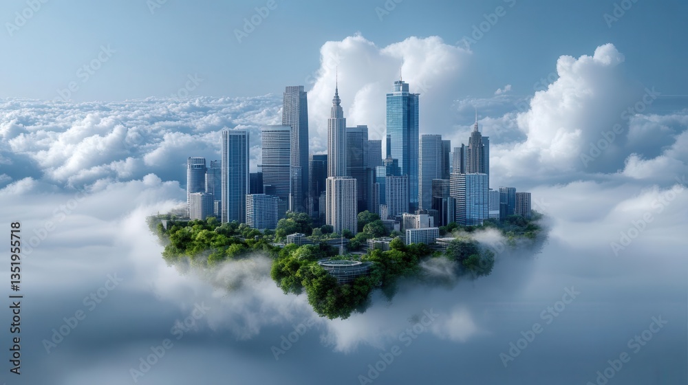 Fototapeta premium A futuristic city floating above the clouds.