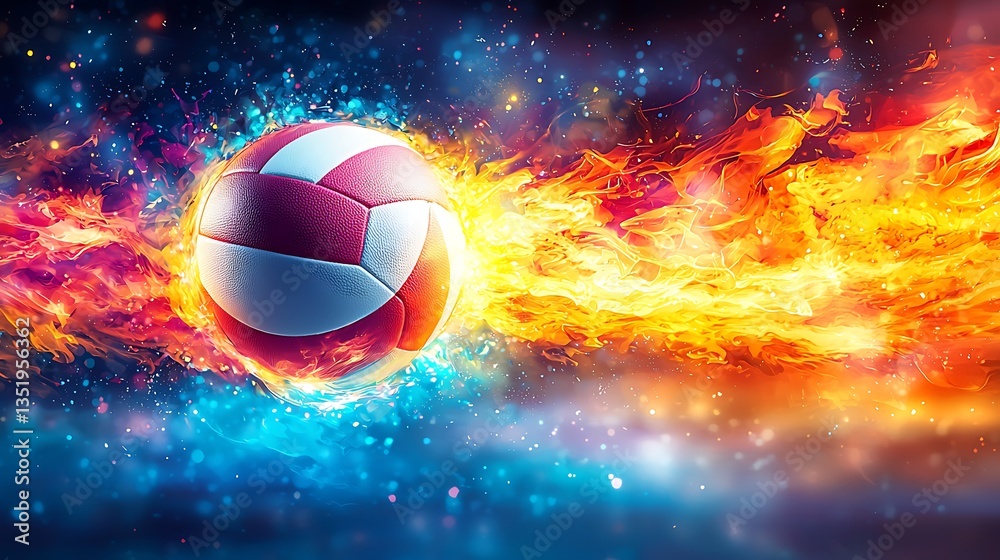 Fototapeta premium Fiery volleyball speeding through flames.