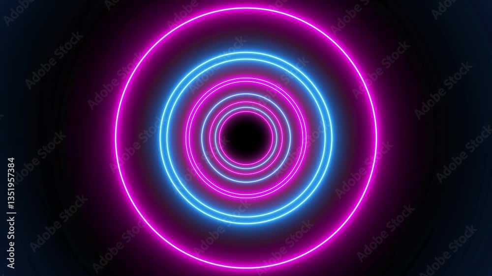 Looping Blue Neon Circle Tunnel. Neon circle frame Technology. Abstract seamless loop neon circle. Blue neon circles hi-tech motion background seamless loop.