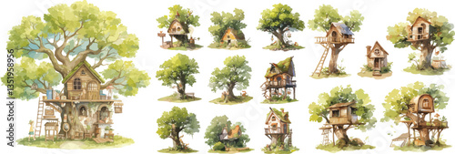 tree house watercolor clipart