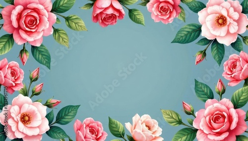 Delicate watercolor roses & leaves, repeating floral design, print, nature photo