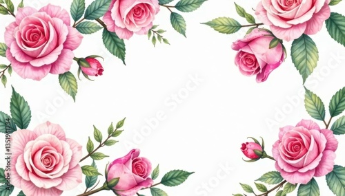 Delicate watercolor roses & leaves, repeating pattern, textile, design, spring