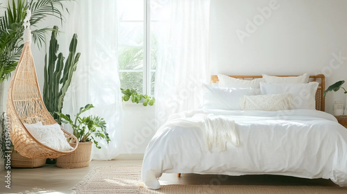 Bright Minimalist Bedroom with Indoor Plants
