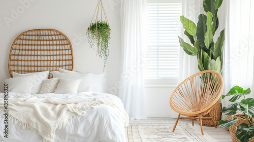 Bright Minimalist Bedroom with Indoor Plants
