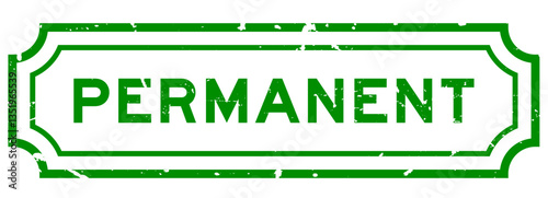Grunge green permanent word square rubber stamp on white background