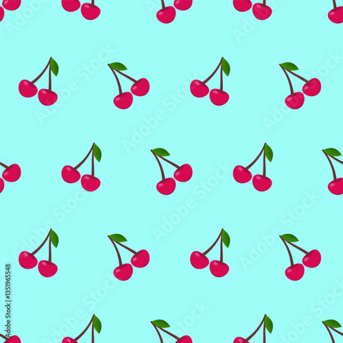 seamless pattern with cherries on a light blue background 