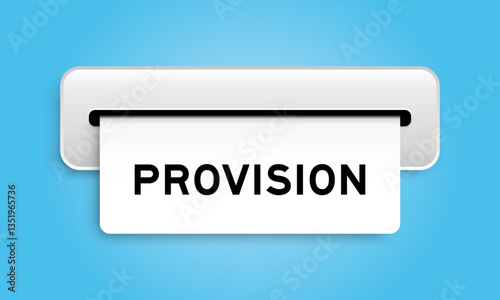 White coupon banner with word provision from machine on blue color background