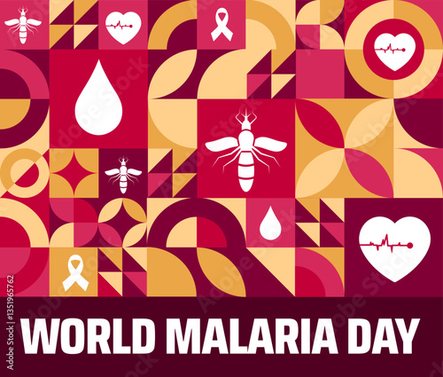 World Malaria Day geometric shape pattern background banner or poster design template. observed every year in  April. Holiday concept. Use to any Template, card, poster, placard, template.