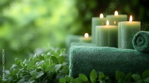 A green candle holder with five candles on it