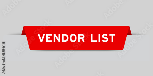 Red color inserted label with word vendor list on gray background