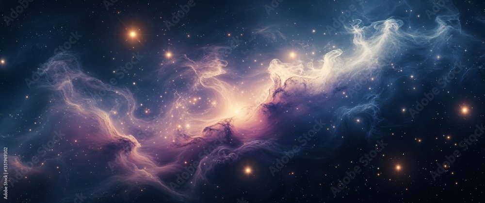 Fototapeta premium Cosmic nebula mist with glowing light particles