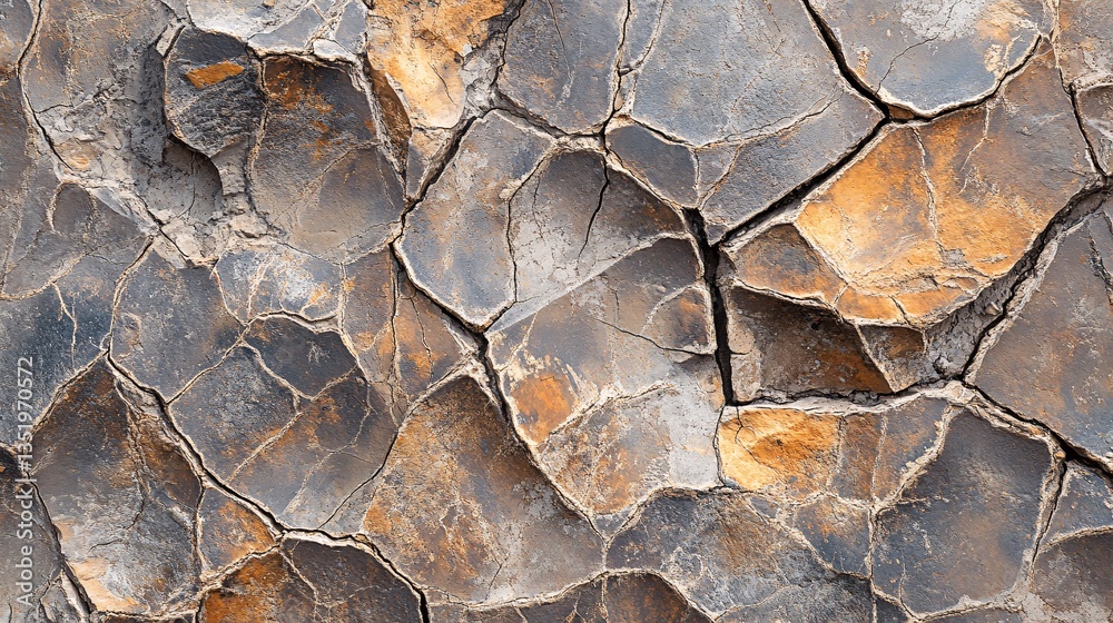 Fototapeta premium Cracked rock surface texture, desert landscape background, geological formation