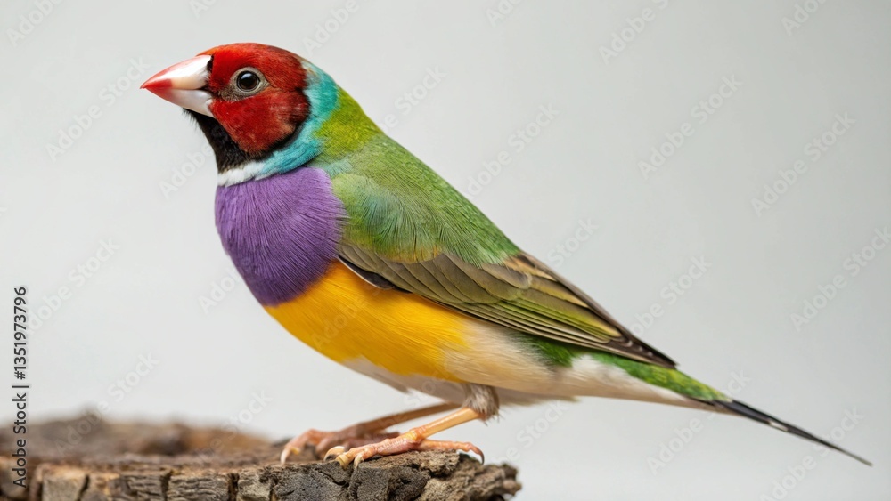 Gouldian Finch in full view on studio background Gouldian Finch in full view on studio background
