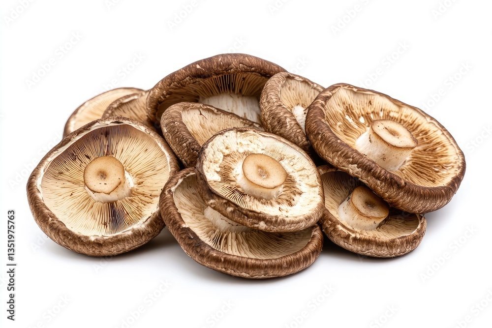 Pile of sliced mushrooms. A close-up view of several whole sliced mushrooms, piled together. Pile of sliced mushrooms. A close-up view of several whole sliced mushrooms, piled together.