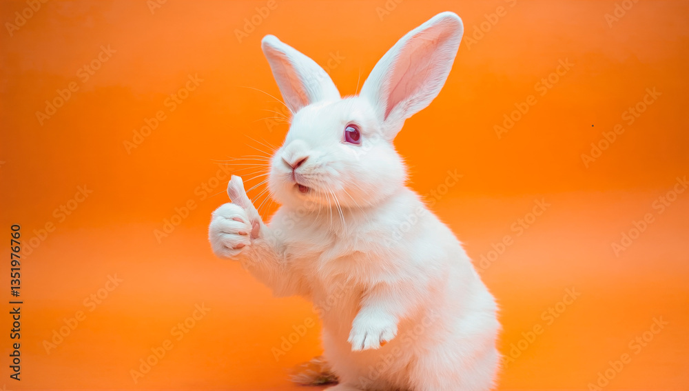 Obraz premium White rabbit giving a thumbs-up.