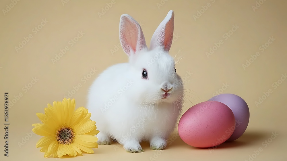Cute Easter Bunny with Eggs.
