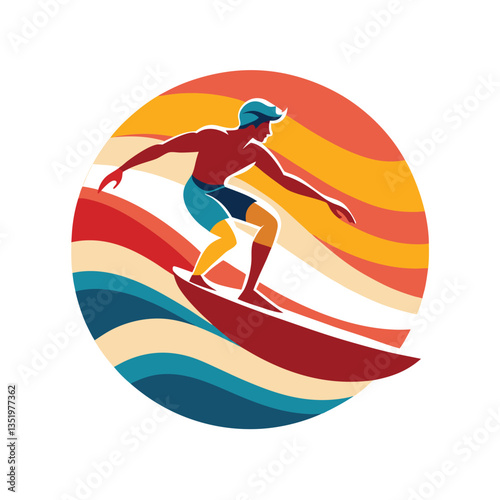 vector illustration of a surfer retro striped vintage