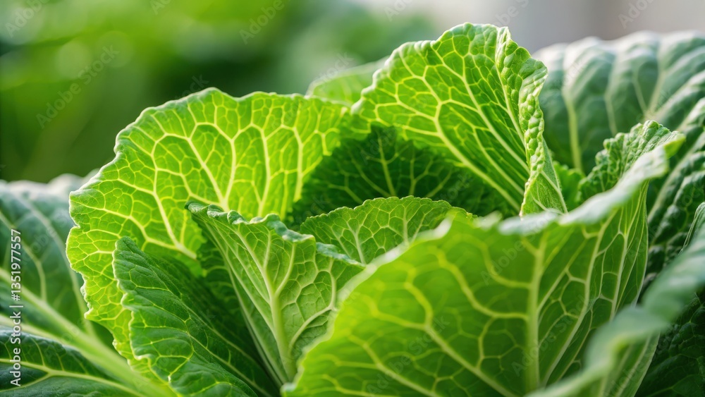 Corned beef and cabbage concept. Close-up of vibrant green cabbage leaves with intricate vein patterns. Corned beef and cabbage concept. Close-up of vibrant green cabbage leaves with intricate vein patterns.