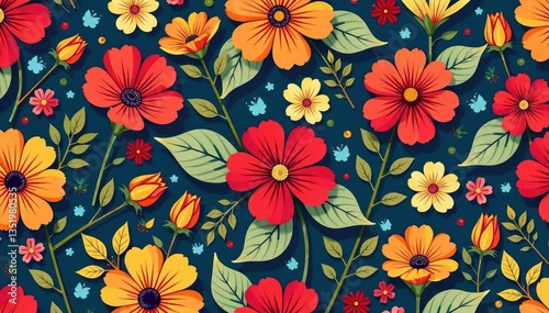 Wallpaper Mural Bold, vibrant floral repeat pattern, rich jewel tones, repeat, elegant Torontodigital.ca