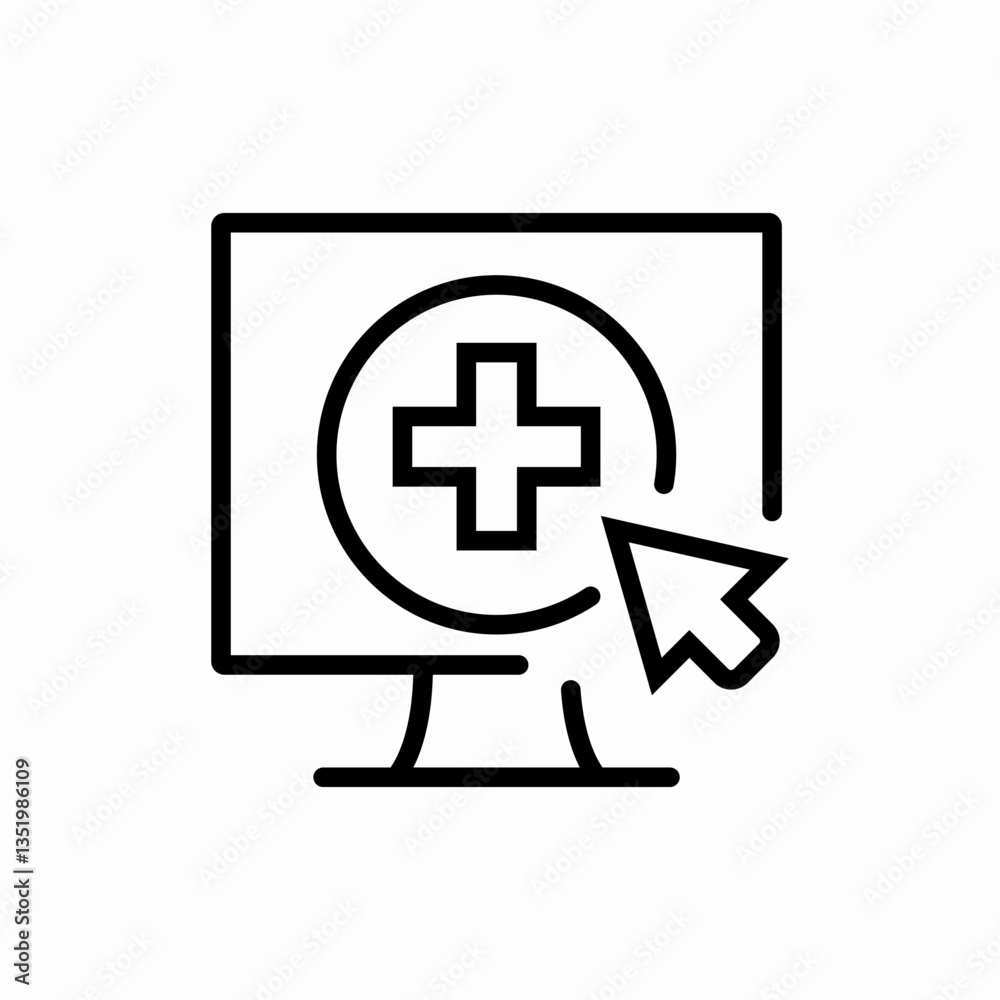Computer medical cross icon vector sign