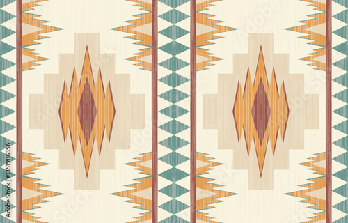 Geometric ethnic Native American tribal patterns, featuring Aztec and Navajo motifs, create a seamless decorative texture. Design for background ,curtain, carpet, clothing, wrapping, Batik.