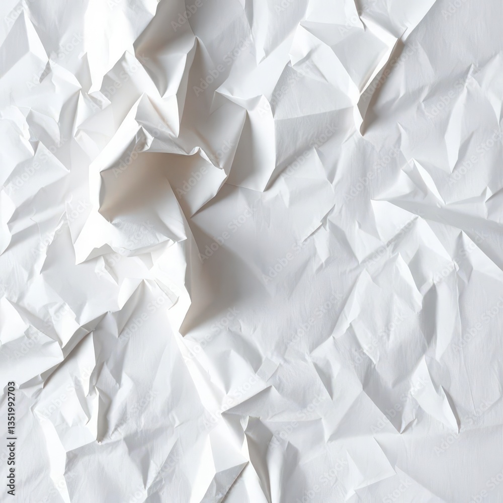 Obraz premium A tightly crumpled sheet of white printer paper, texture prominent, random, damaged