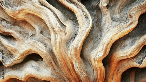 The beautiful textured surfaces of old weathered and gnarled wood