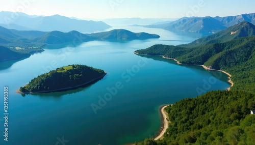 Wallpaper Mural Irregularly shaped lake with winding shoreline and islands, environment, water, peaceful Torontodigital.ca