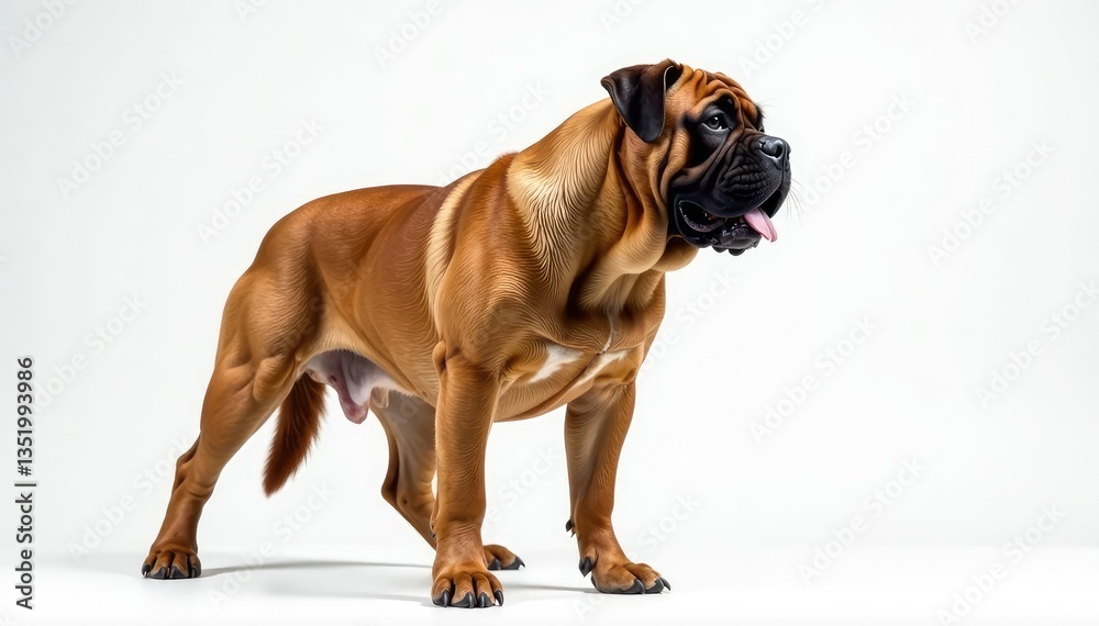 Fototapeta premium Majestic mastiff, powerful stance, white background, animal photography, coat