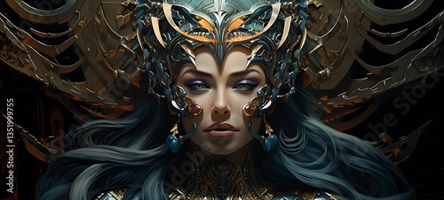 A fierce medusa quill with an armoured shield Diamond fire, ai generative