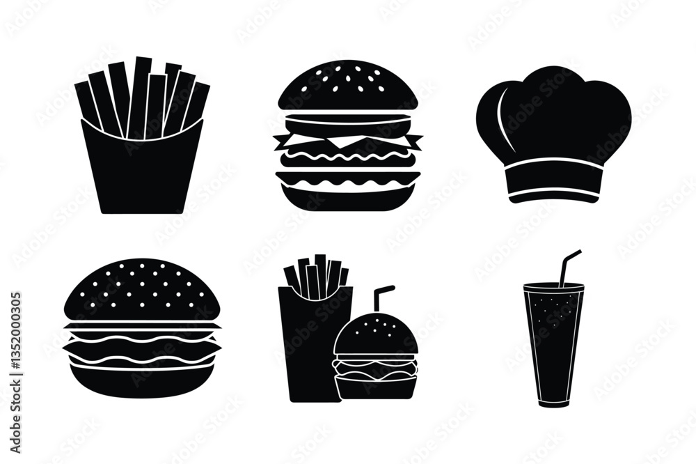 Set of Fast food silhouette vector Set of Fast food silhouette vector