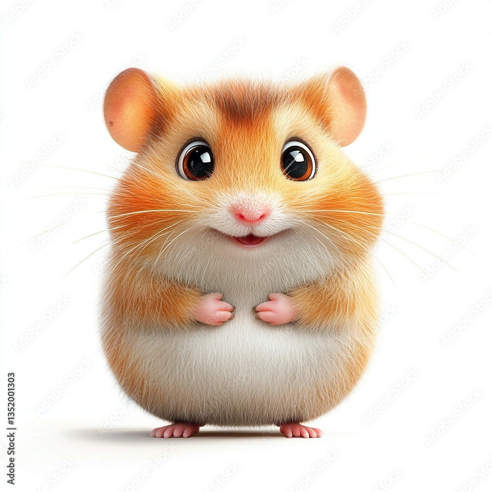 Obraz premium Adorable cartoon hamster, happy, fluffy, cute.