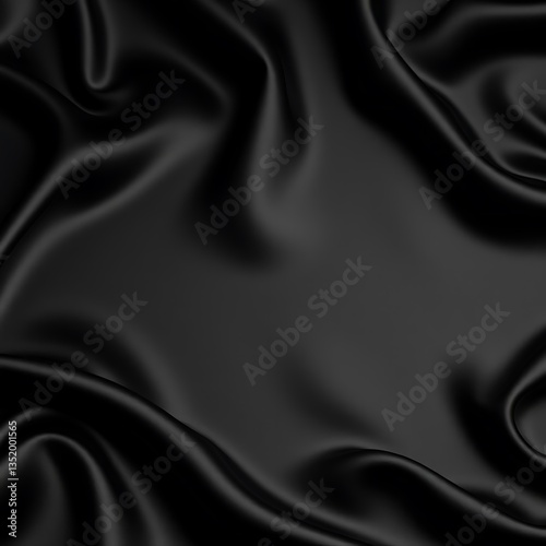 Elegant black silk fabric background with soft flowing folds and shadows