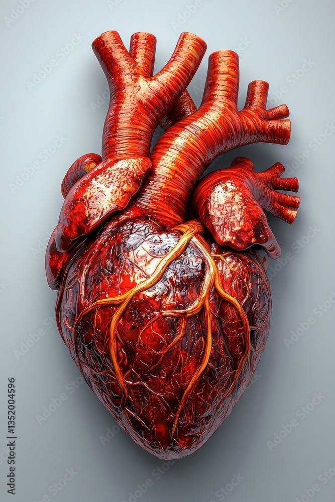 Naklejka premium Human Heart Anatomy: A Detailed 3D Render of the Cardiovascular System