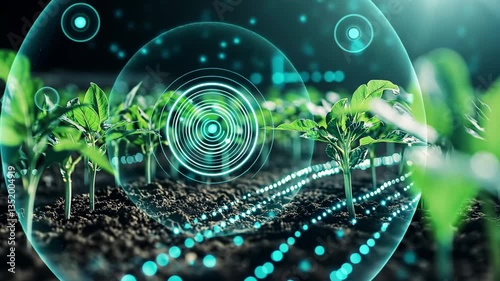 Advanced technology enhances agriculture by integrating smart monitoring and data analysis for optimal crop growth in a farm setting