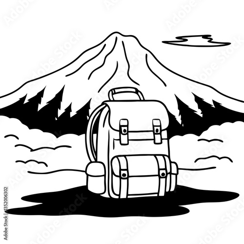Vector Illustration Backpack Mountain Landscape Adventure Theme Design