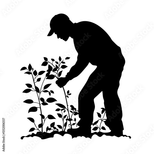 Gardener Silhouette Tending Plants Vector for Agriculture and Horticulture Design