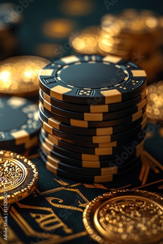 Luxury Casino Chips Stacked High on a Gaming Table
