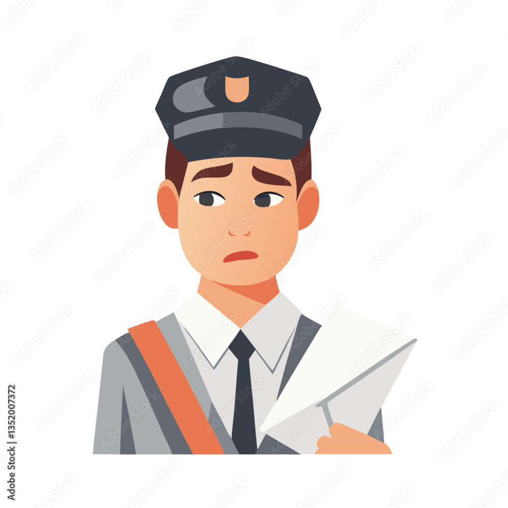 Concerned Mail Carrier with Envelope Cartoon Vector Illustration for Communication Concepts Concerned Mail Carrier with Envelope Cartoon Vector Illustration for Communication Concepts