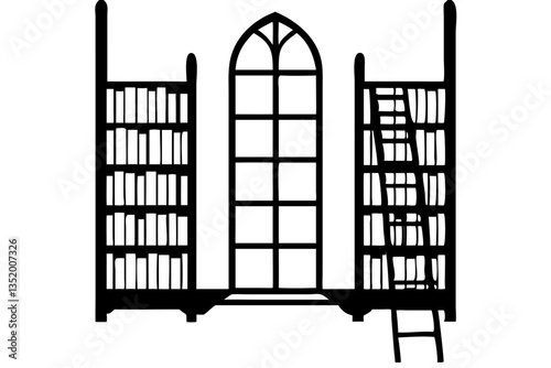 Elegant Library Bookshelf with Ladder Vector Illustration for Interior Design Concepts