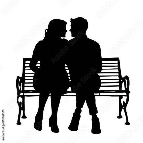 Romantic Couple Silhouette on Park Bench Vector for Love Theme Designs
