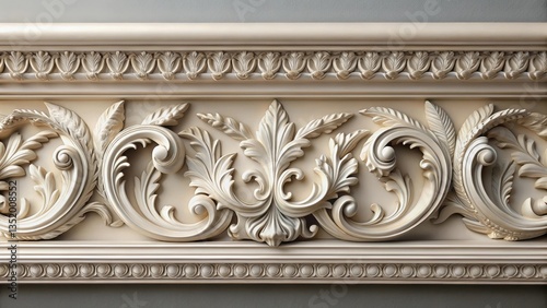 Decorative cornice with intricate moldings and acanthus leaves, architectural element