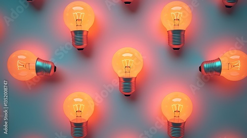Glowing light bulbs arranged in a repeating pattern on a light blue background.
