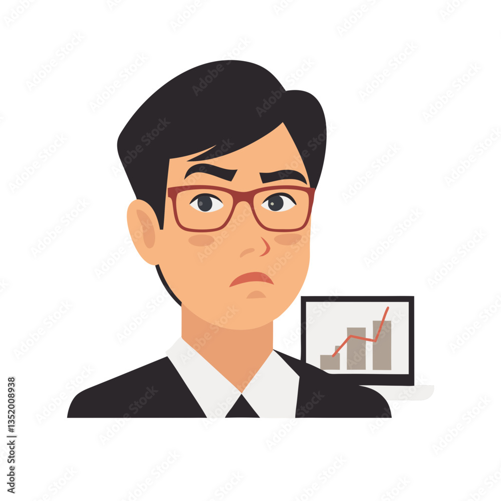 Businessman Cartoon Character Analyzing Data Chart for Presentations and Financial Reports Businessman Cartoon Character Analyzing Data Chart for Presentations and Financial Reports