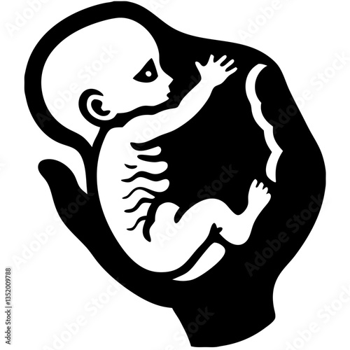 Fetal Silhouette in a Hand Symbolizing Protection and Care Vector Art