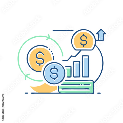 Economics icon in minimalist style, symbol of financial growth and analysis